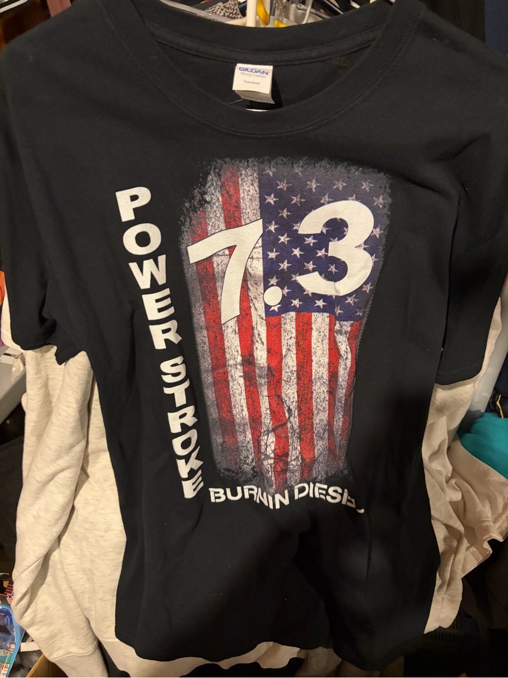 Ford Power Stroke 7.3 American Flag USA Diesel truck graphic T-Shirt size Large